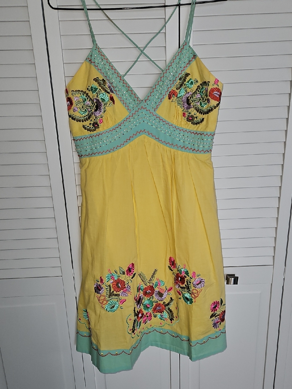Boston Proper Embroidered Yellow Dress with Mint Accents (New $145)  Sz 4